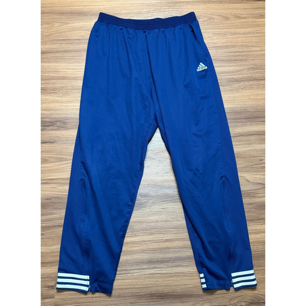 Vintage Adidas Mens Blue Mesh Panel Ankle Zip Knit Track Pants Athletic Sz L
